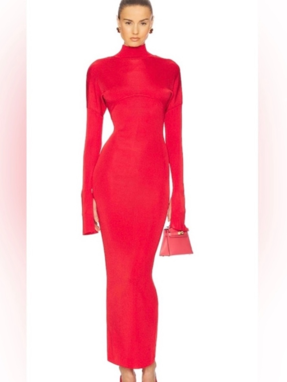 Helsa Cordelia Maxi Knit Long Sleeve Red Dress